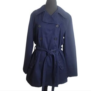 GAP navy blue double-breasted trench coat size medium with waist tie waist